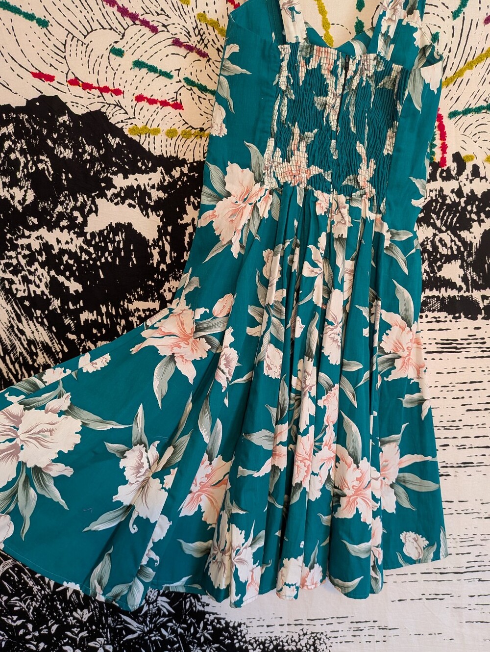 Vintage 80s Hawaiian Skater Summer Dress - Picture 5 of 6